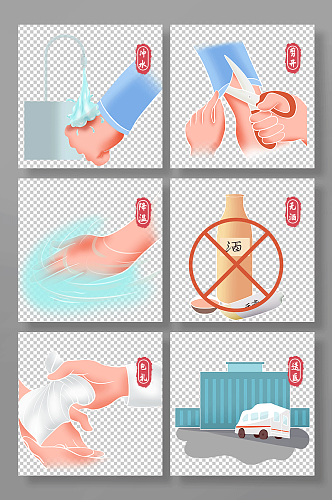烫伤紧急处理医疗元素插画