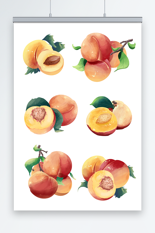 水蜜桃水彩水果桃子插画元素-众图网