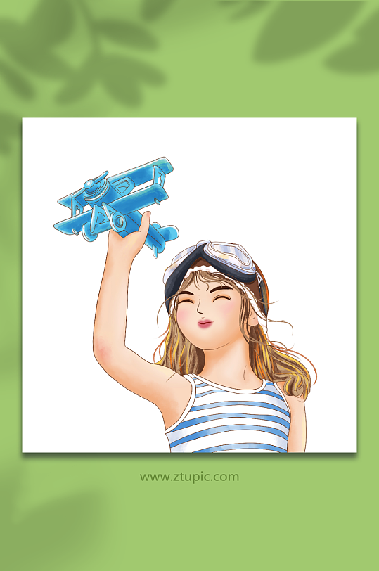 六一61国际儿童节放飞梦想飞行员女孩插画