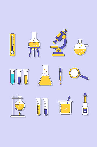 显微镜试管矢量化学分子实验仪器插画元素