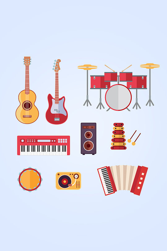 手绘矢量乐器音乐元素插画-众图网