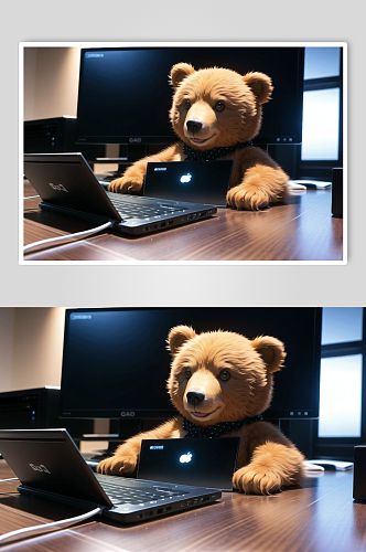 棕熊趴在键盘上的背景图片