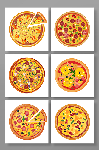 水果美味卡通扁平披萨矢量美食元素插画