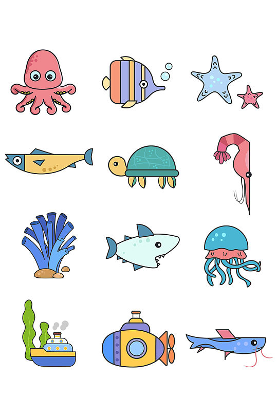彩色海洋元素-彩色海洋元素图片-彩色海洋元素素材下载-众图网