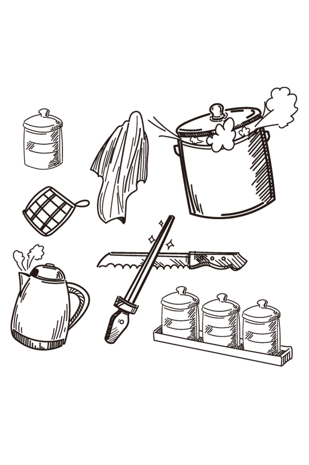 手绘线稿厨房厨具系列元素