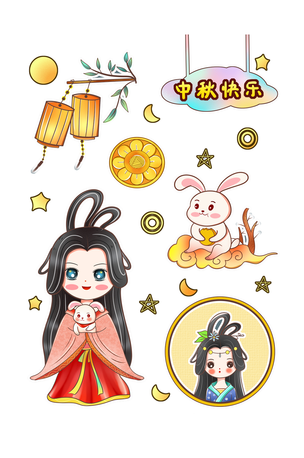 卡通中秋节简笔画素材