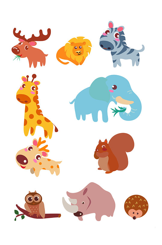 卡通扁平风格动物元素