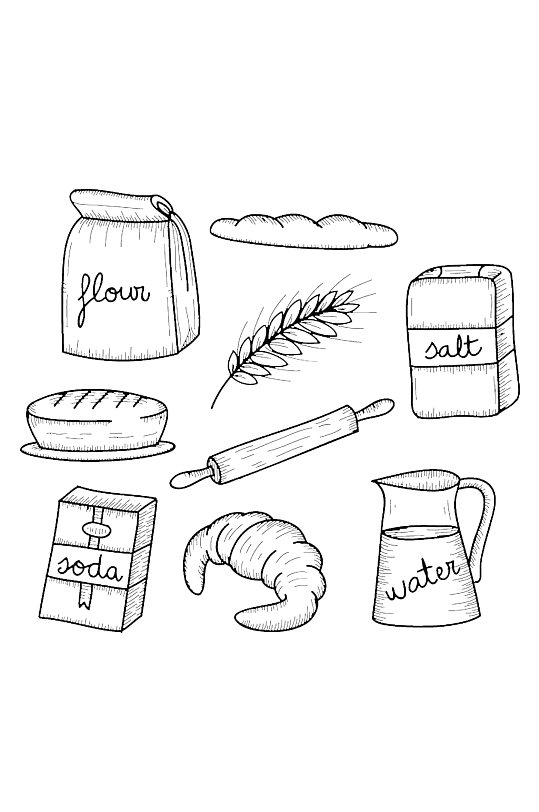 白色手绘烘培元素矢量素材