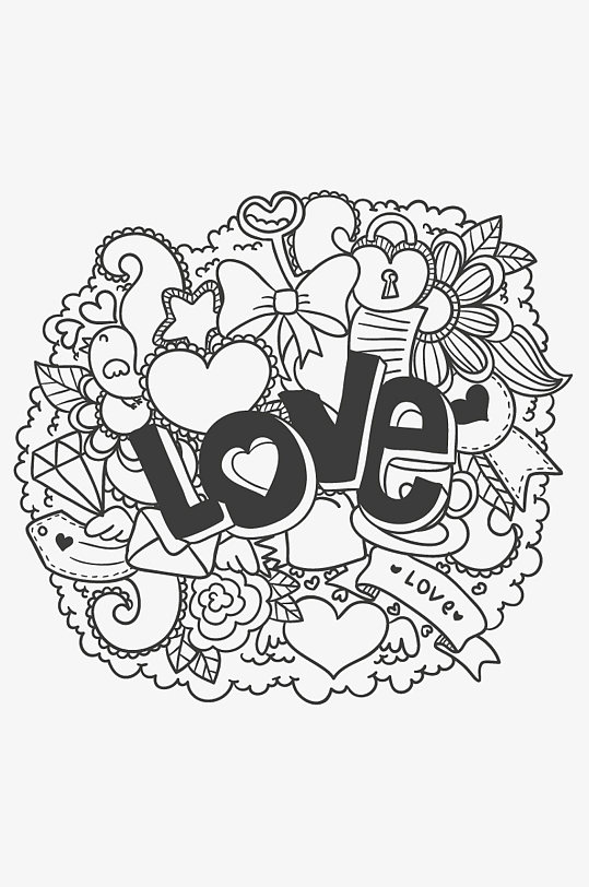 爱心元素涂鸦设计矢量素材