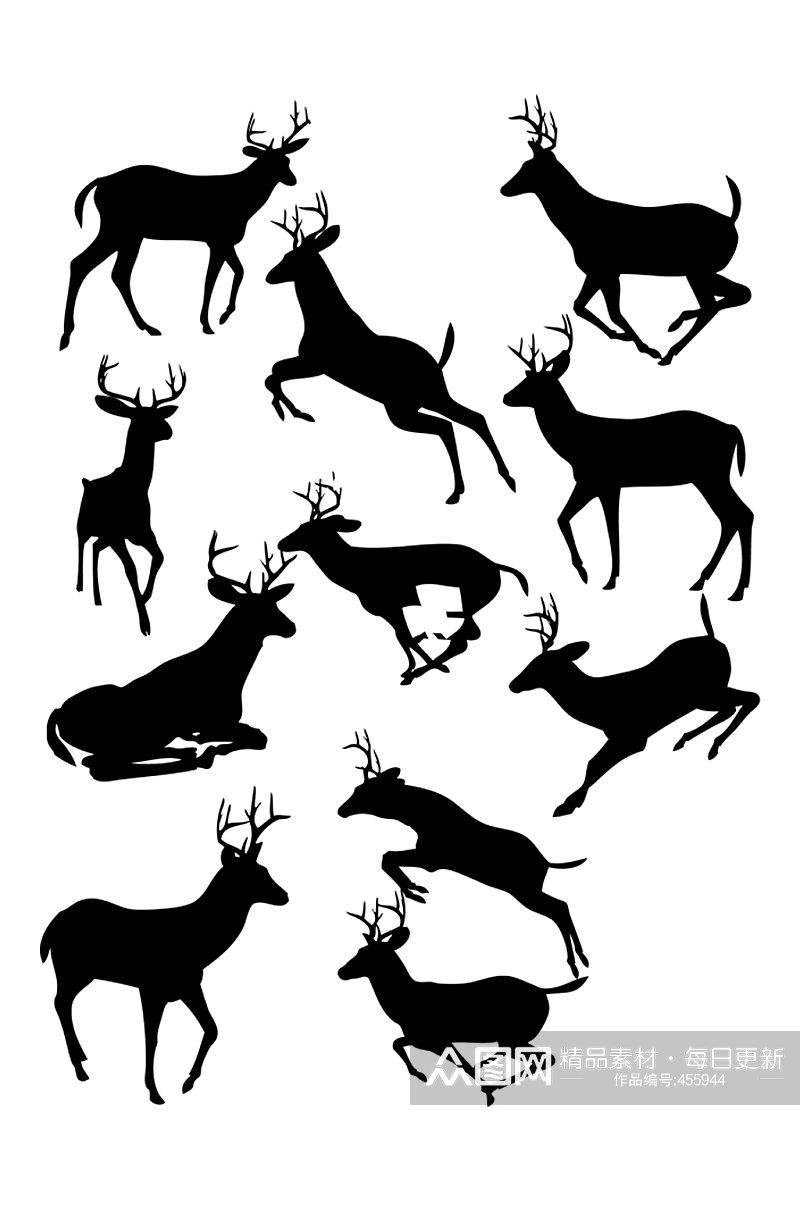 黑色动物鹿剪影设计素材素材