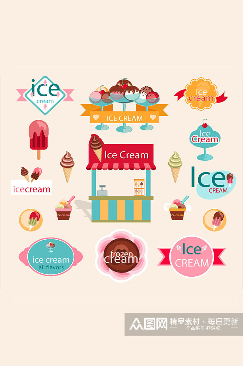 冰淇淋元素标签矢量素材素材