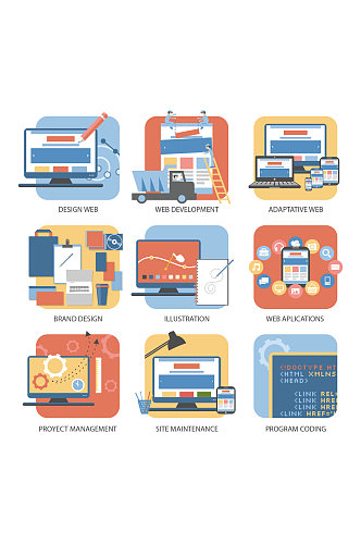 各种网页设计师元素的矢量图标