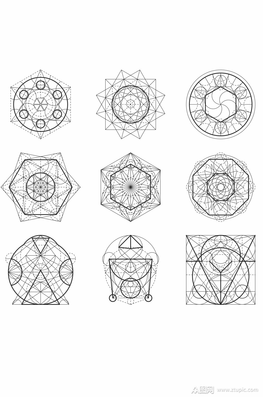 黑色线性几何图形矢量素材
