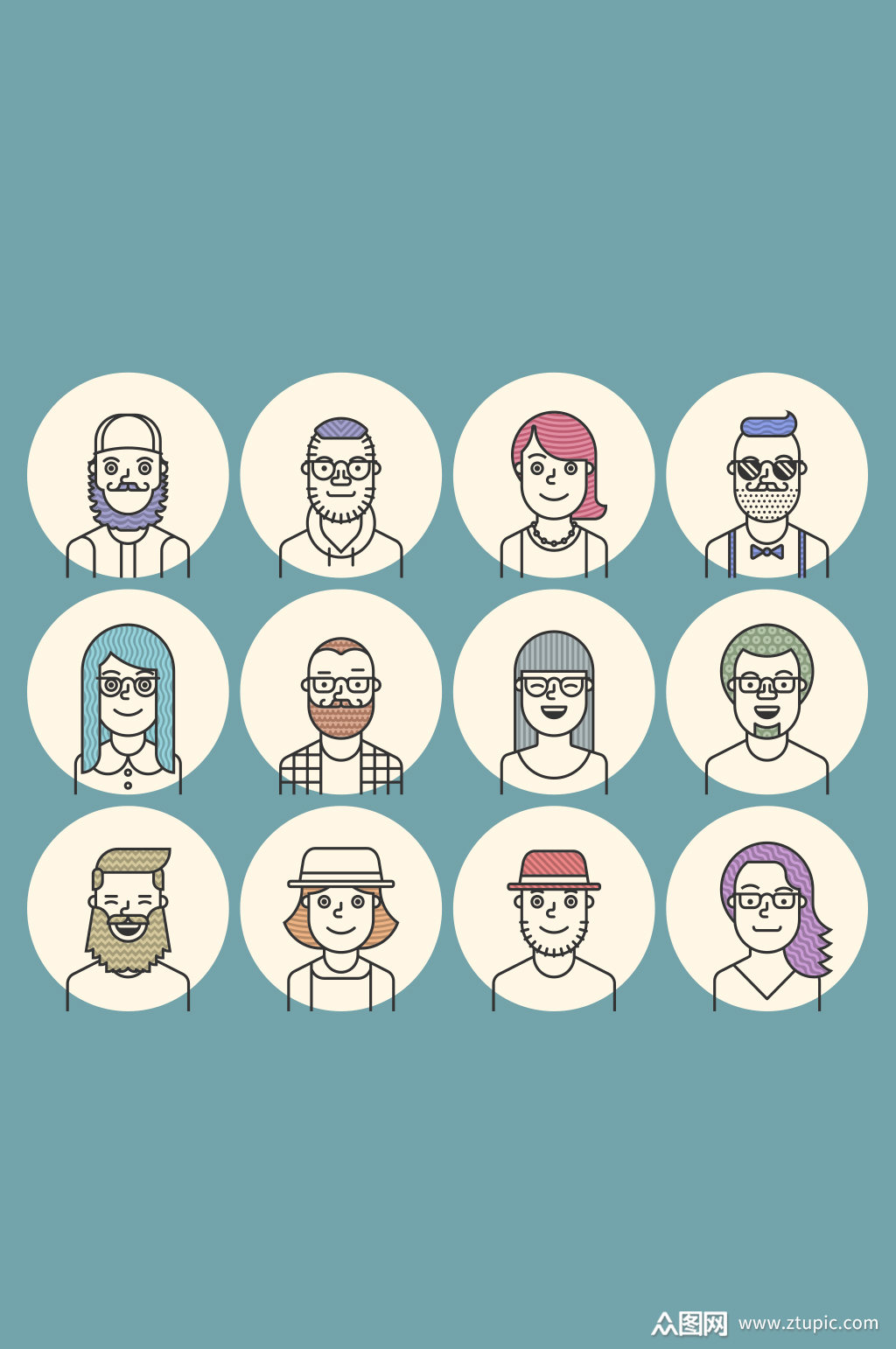 手绘潮流人物图标矢量素材