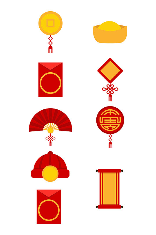 中国结红包元宝扇子对联设计素材