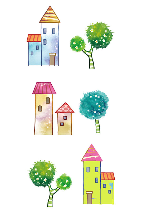 彩色小房子手绘元素
