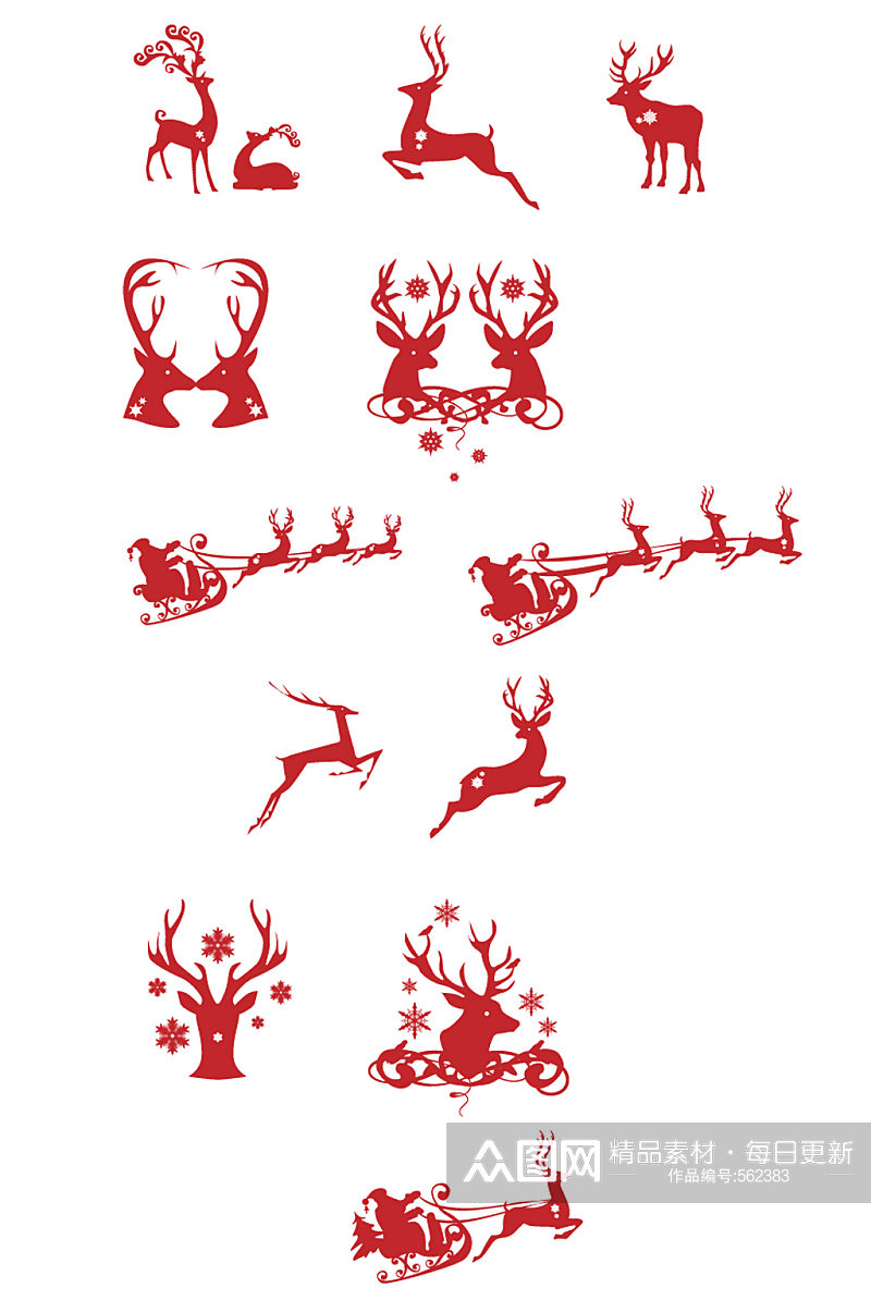 红色驯鹿剪影动物元素免抠元素素材