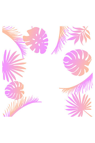 夏季热带粉色叶子简约边框元素装饰图案