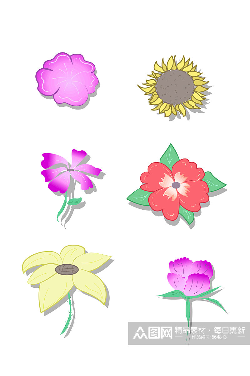 夏季花卉手绘装饰组合素材