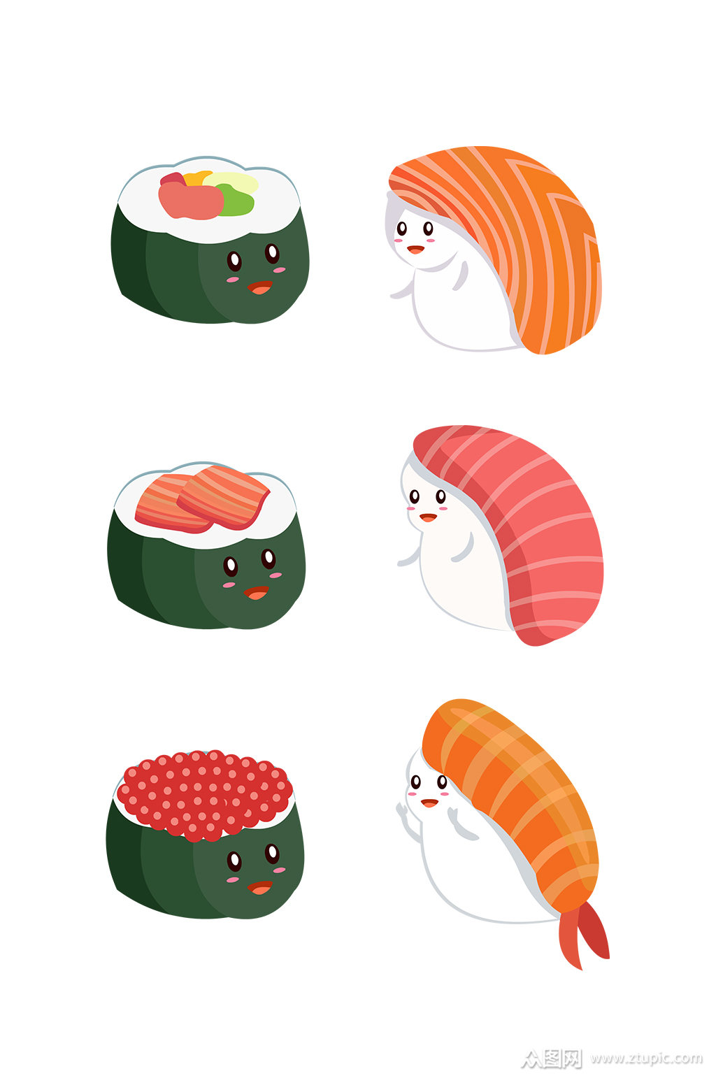 手绘卡通拟人寿司卡通美食素材