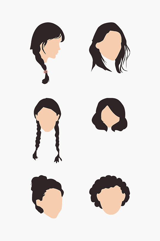 矢量手绘女性时尚发型不同发型