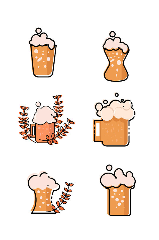 不同形状的啤酒杯造型设计图案