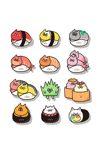 拟人寿司猫日系可爱卡通矢量