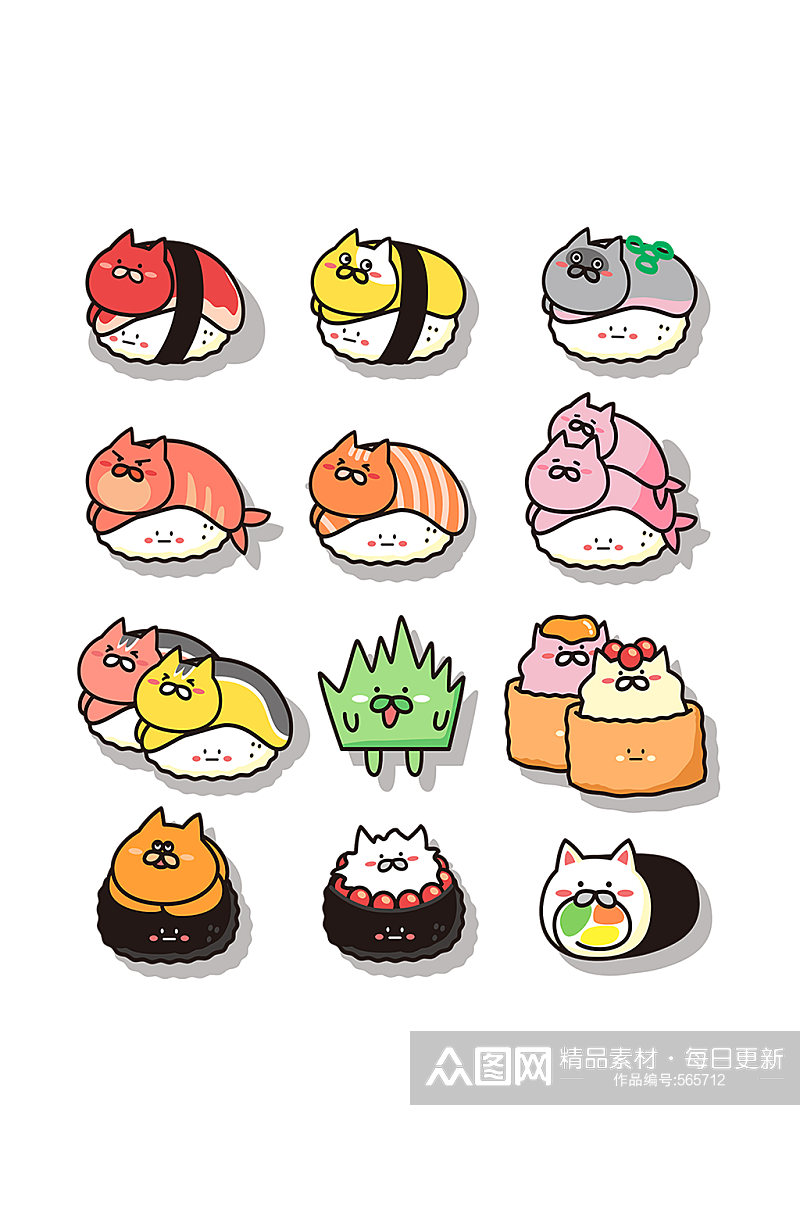 拟人寿司猫日系可爱卡通矢量素材