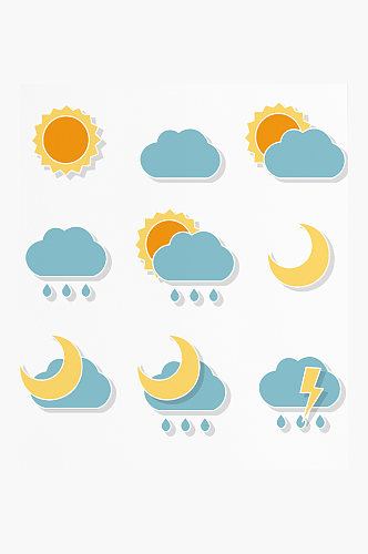 卡通手绘简约扁平风天气气象图标套图