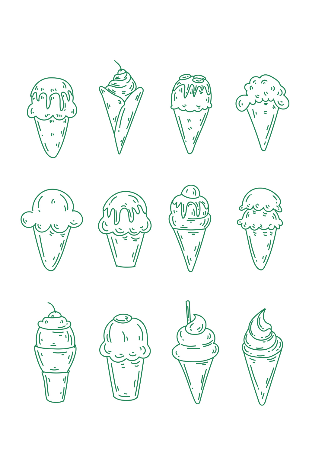手绘夏季线描冰淇淋