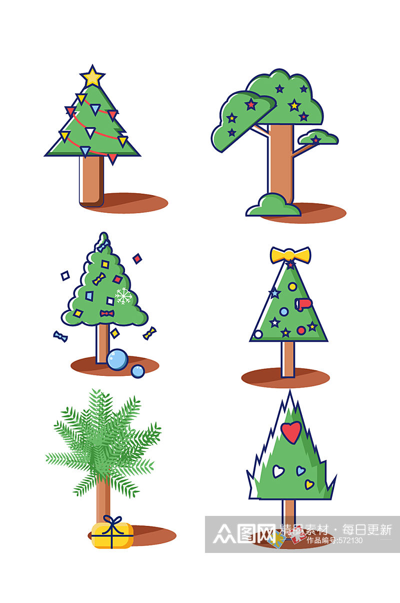 简约矢量可爱植物树木松树圣诞节素材