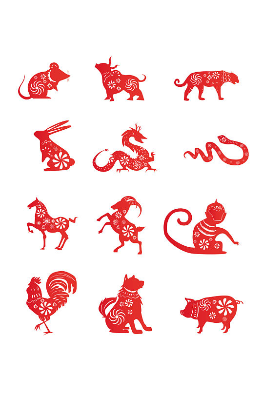 十二生肖创意矢量剪纸窗花设计元素