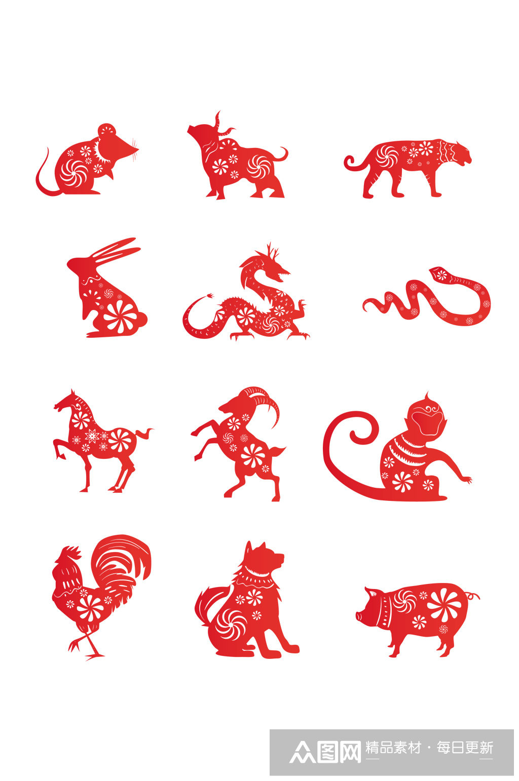 十二生肖创意矢量剪纸窗花设计元素