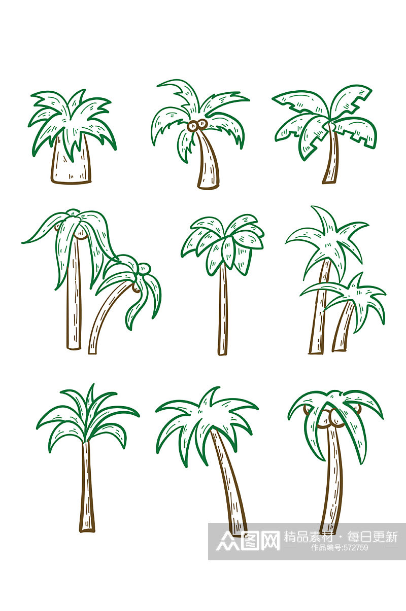 手绘海南海边椰子树装饰素材