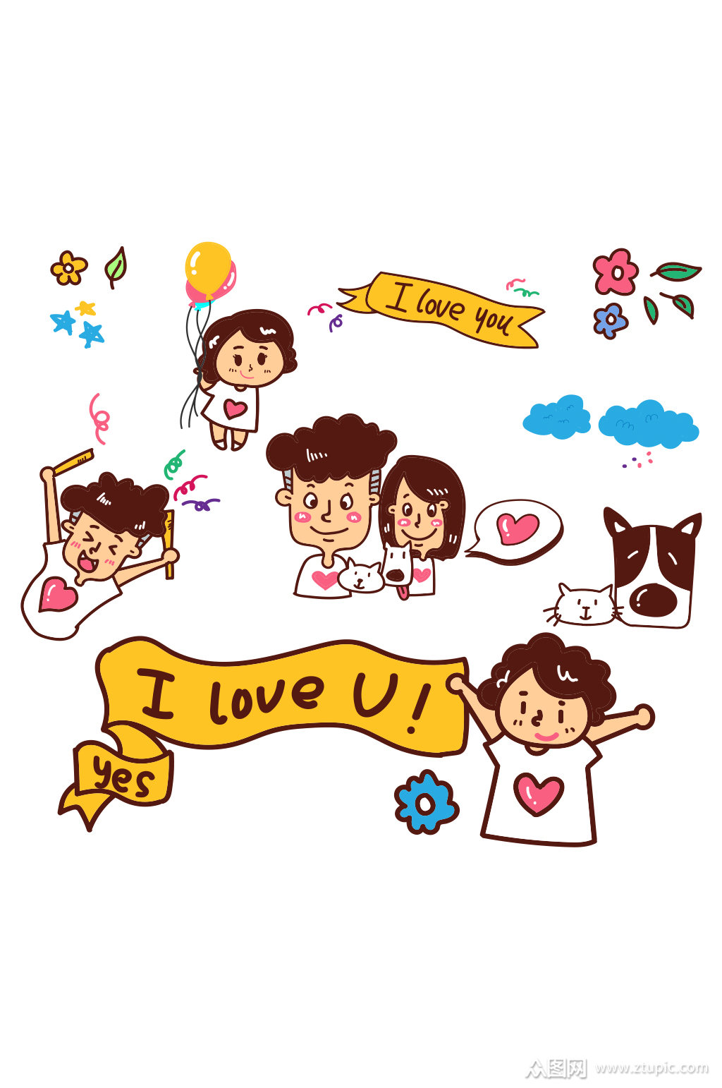 手绘甜蜜情侣矢量素材模板下载-编号576951-众图网