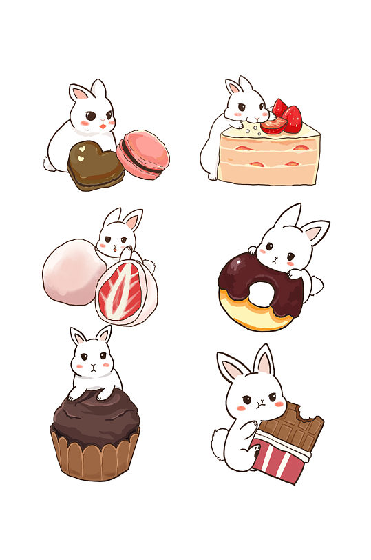 手绘卡通可爱兔子甜点图案