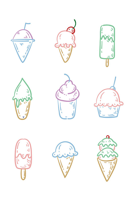 手绘线描雪糕冰淇淋装饰