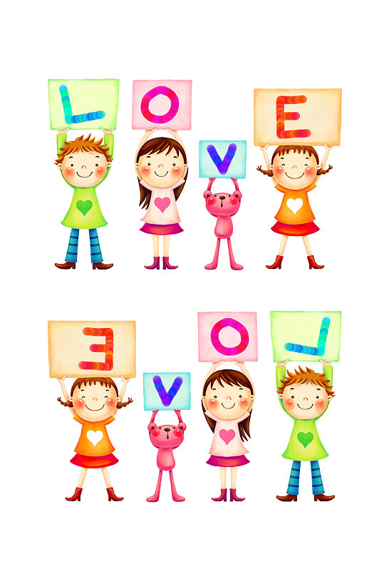 举牌的小朋友和小熊动漫人物