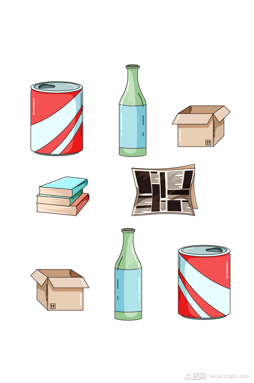 卡通可回收垃圾 分类元素素材