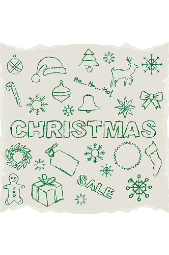 圣诞节绿色圣诞手绘插画矢量素材插画