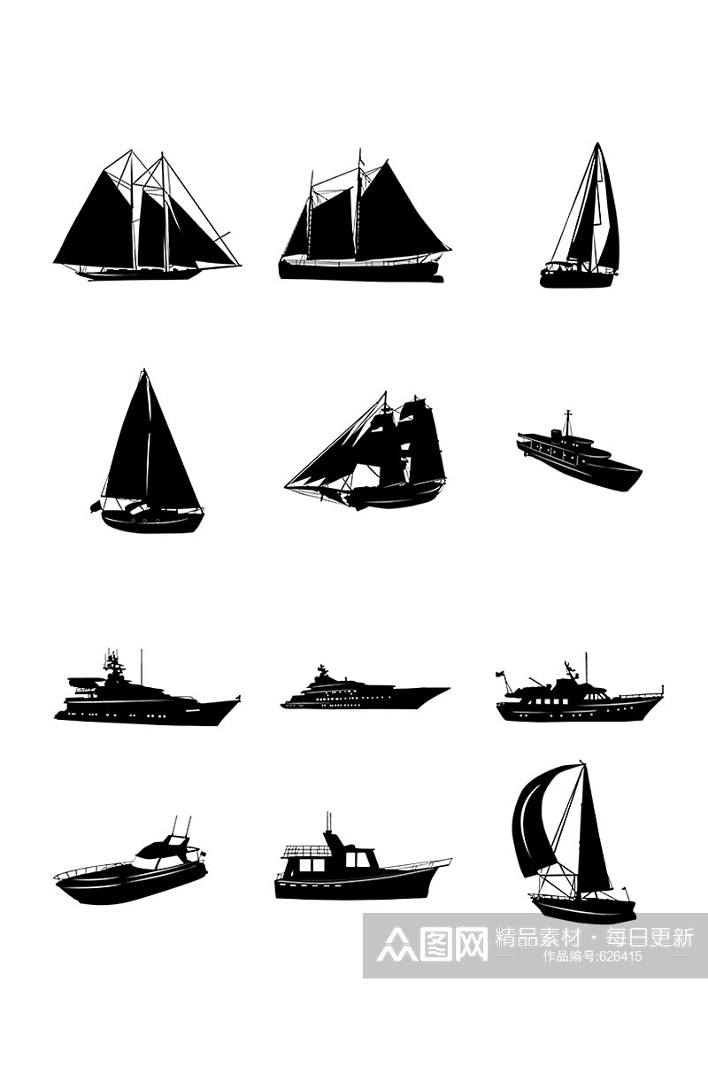 黑色轮船剪影设计素材素材