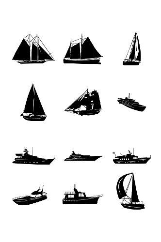 黑色轮船剪影设计素材