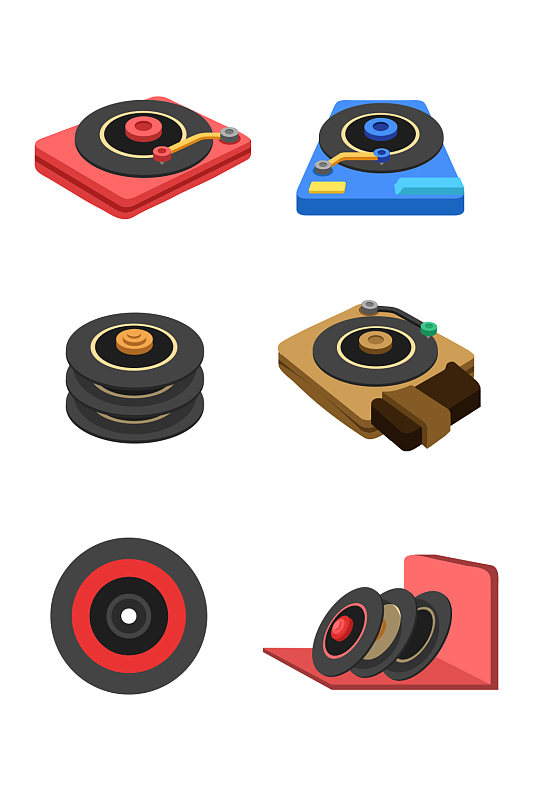 唱片机唱片矢量图手绘插画-众图网