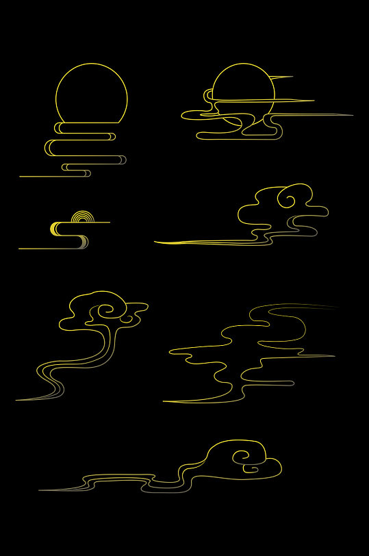 云元素黑金典雅线描装饰图案