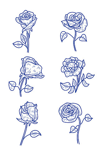 手绘花朵玫瑰线描装饰元素