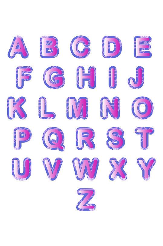 蓝紫色风格的26个英文字母