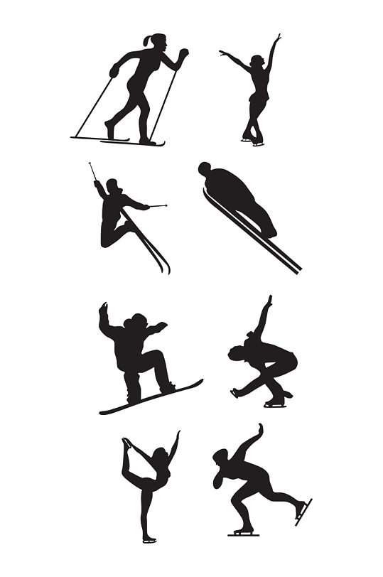 手绘滑雪人物剪影设计元素元素
