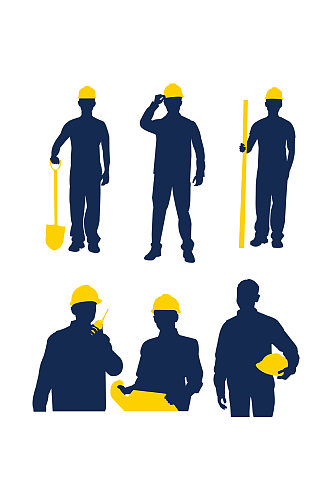 施工人员建筑工地工人剪影元素 五一劳动节素材元素