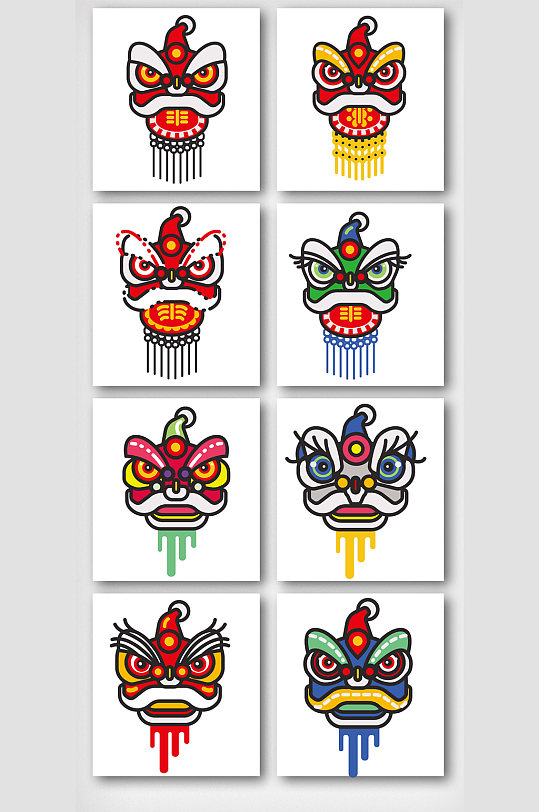 春节卡通舞狮元素图案