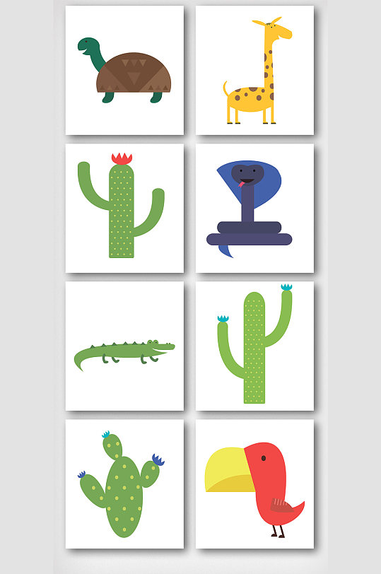 沙漠卡通动植物图案元素